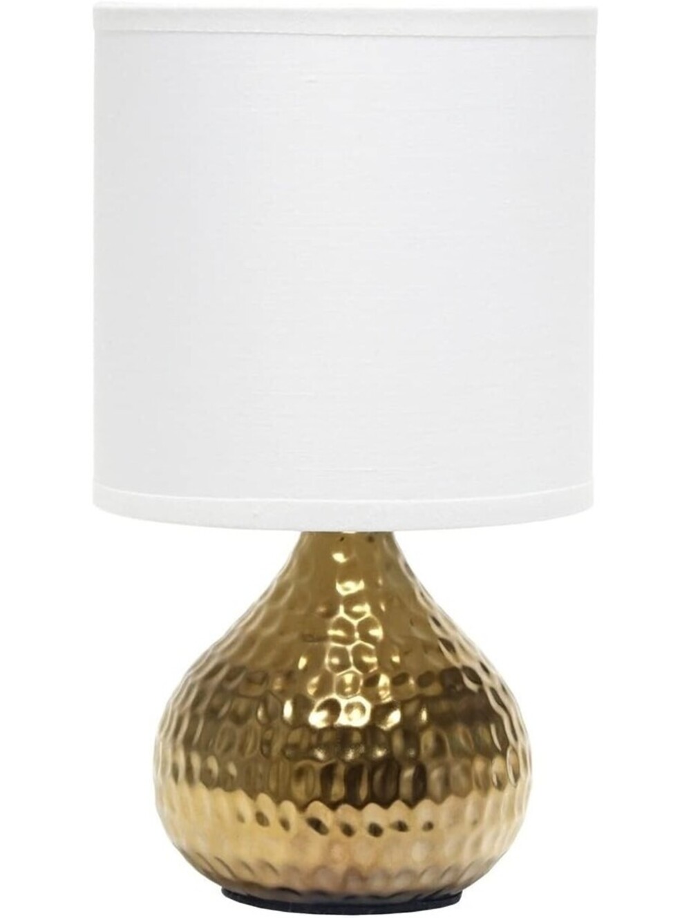 Simple Designs LT2073-GDW Mini Hammered Texture Gold Drip Table Lamp with White